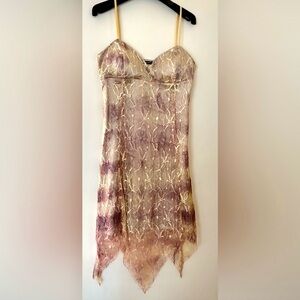 KARVIN Brazilian Lace Slip Dress Sz Small Asymmetrical Flowy Hem Boho Festival